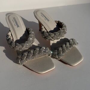 White sandals with Silver Braided straps Women's size 9.5 Holiday Christmas